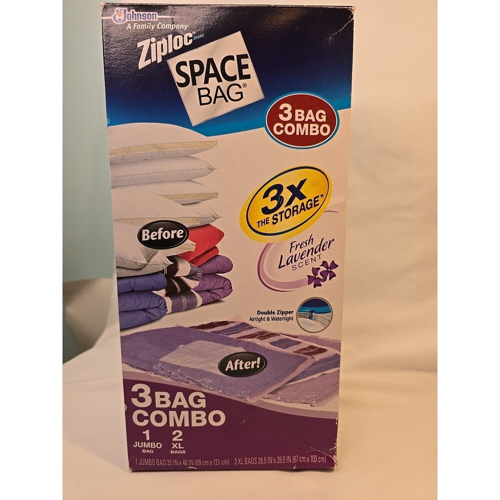 New Ziploc Space Bags 3 Pack 2 XL 1 Jumbo 35x48 Compressed Storage Organization